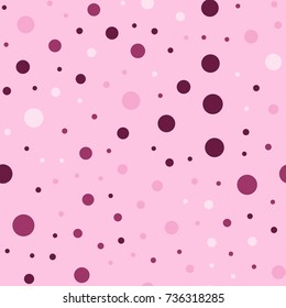Colorful polka dots seamless pattern on bright 22 background. Pleasing classic colorful polka dots textile pattern. Seamless scattered confetti fall chaotic decor. Abstract vector illustration.