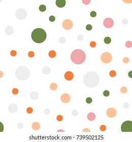 Colorful polka dots seamless pattern on black 14 background. Breathtaking classic colorful polka dots textile pattern. Seamless scattered confetti fall chaotic decor. Abstract vector illustration.