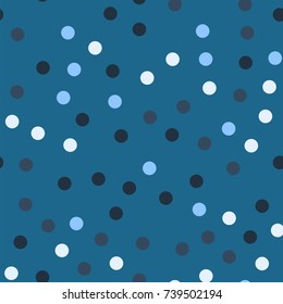 Colorful polka dots seamless pattern on bright 15 background. Superb classic colorful polka dots textile pattern. Seamless scattered confetti fall chaotic decor. Abstract vector illustration.