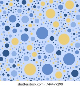 Colorful polka dots seamless pattern on bright 24 background. Bewitching classic colorful polka dots textile pattern. Seamless scattered confetti fall chaotic decor. Abstract vector illustration.