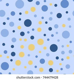 Colorful polka dots seamless pattern on bright 24 background. Resplendent classic colorful polka dots textile pattern. Seamless scattered confetti fall chaotic decor. Abstract vector illustration.