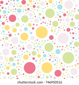 Colorful polka dots seamless pattern on white 4 background.