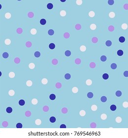 Colorful polka dots seamless pattern on bright 27 background. Extraordinary classic colorful polka dots textile pattern. Seamless scattered confetti fall chaotic decor. Abstract vector illustration.