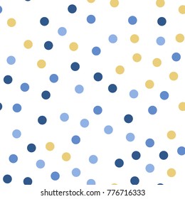 Colorful polka dots seamless pattern on black 24 background. Great classic colorful polka dots textile pattern. Seamless scattered confetti fall chaotic decor. Abstract vector illustration.
