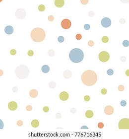 Colorful polka dots seamless pattern on black 11 background. Comely classic colorful polka dots textile pattern. Seamless scattered confetti fall chaotic decor. Abstract vector illustration.
