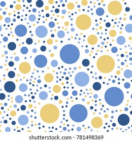Colorful polka dots seamless pattern on black 24 background. Elegant classic colorful polka dots textile pattern. Seamless scattered confetti fall chaotic decor. Abstract vector illustration.
