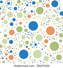 Colorful polka dots seamless pattern on white 6 background.