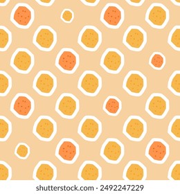 Colorful polka dots stickers seamless pattern. Vector hand drawn flat illustration.