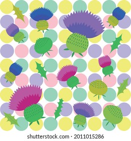 Colorful polka dots and thistle flower background illustration