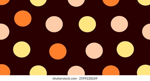 A Colorful polka dots in various sizes create playful and vibrant pattern on dark background. combination of orange, yellow, and peach circles adds cheerful touch to any design