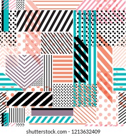 Colorful polka dots,stripe,line,pattern mix in modern style seamless pattern vector design for fashion,fabric,wallpaper and all prints on white background color