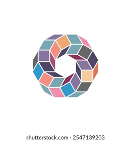 Colorful polygon 3D logo, Circular Geometric shape Vector illustration