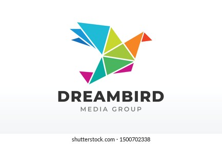 Colorful Polygon Dream Bird Logo Design Vector Icon Symbol Illustrations.