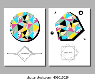 Colorful polygon geometric card backgrounds set. Template for brochures greeting, business, party cards, notebooks. Trendy colors. 