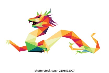 Colorful Polygon Low Poly of Flying Dragon. Colorful Abstract Illustration of Dragon. Flying Dragon Colorful Logo Abstract