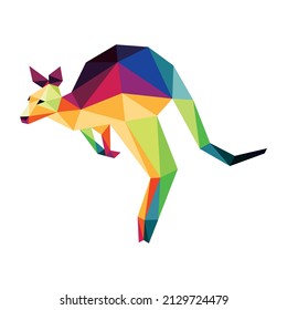 Colorful Polygon Low Poly of Jumping Kangaroo. Colorful Abstract Illustration of Kangaroo. Jumping Kangaroo Colorful Logo Abstract