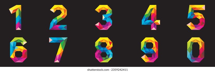 Colorful polygon number on black background