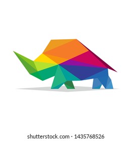 Colorful Polygon rhino design.low poly triangular geometric symbol on white background