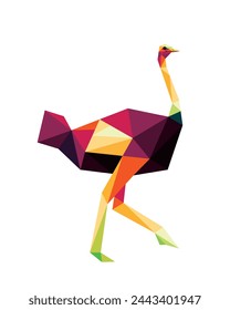 Colorful Polygon Vector of Ostrich. Ostrich in colorful low poly Illustration. Ostrich Colorful Abstract Logo