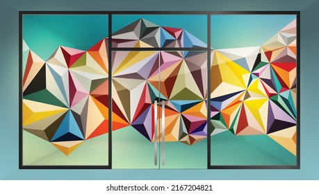 Colorful polygonal abstract design for glass partition graphic. Glass graphic design for your residential and commercial space.