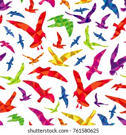 Colorful polygonal animal birds seamless pattern background. Vector flat illustration