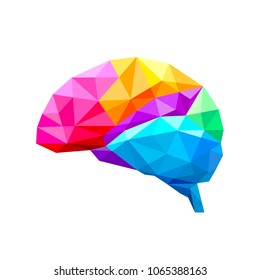 Colorful polygonal brain. Creative idea symbol. Icon design, vector illustration isolated on white background.