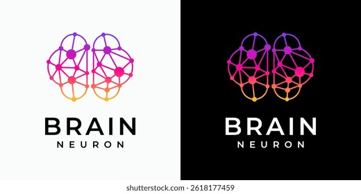 Colorful polygonal brain shape vector logo design with dots connection in modern, simple, clean and abstract style. Icon for business, technology, science and personal branding.