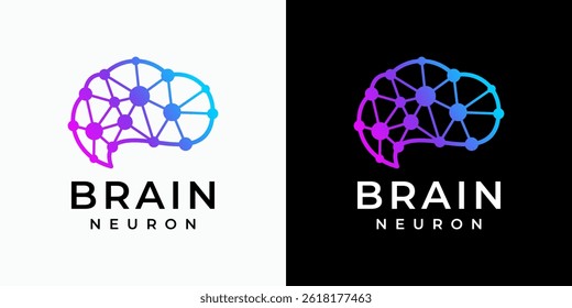Colorful polygonal brain shape vector logo design with dots connection in modern, simple, clean and abstract style. Icon for business, technology, science and personal branding.