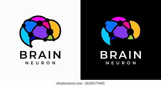 Colorful polygonal brain shape vector logo design with dots connection in modern, simple, clean and abstract style. Icon for business, technology, science and personal branding.