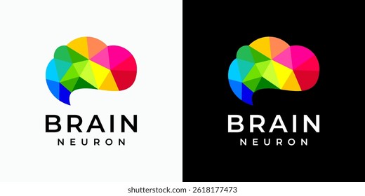 Colorful polygonal brain shape vector logo design with modern, simple, clean and abstract style. Icon for business, technology, science and personal branding.