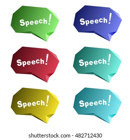 Colorful polygonal cloud speech bubble 3d template set. Vector illustration.
