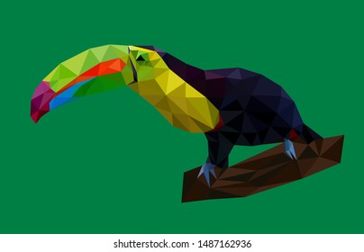 Colorful polygonal design of tropical tucan bird