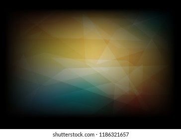Colorful polygonal elements on black background. Abstract geometrical backdrop with low poly triangles mosaic