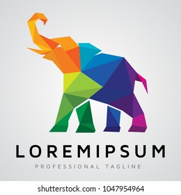 Colorful Polygonal Elephant Logo Design Template
