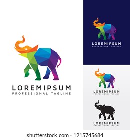 Colorful polygonal elephant logo, geometrical elephant logo