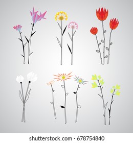 Colorful Polygonal Floral Objects Set