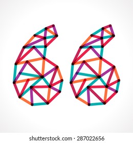 Colorful polygonal geometric transparent quotation marks symbol. Linear triangle typographic element