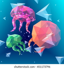 Colorful polygonal jellyfish background.