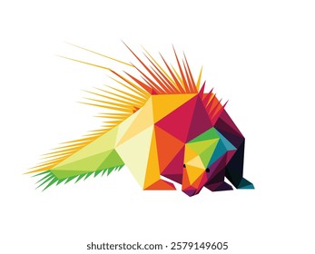 Colorful polygonal low poly vector of porcupine animal. hedgehog front view in abstract triangle vector . Porcupine colorful illustration for kids animal book