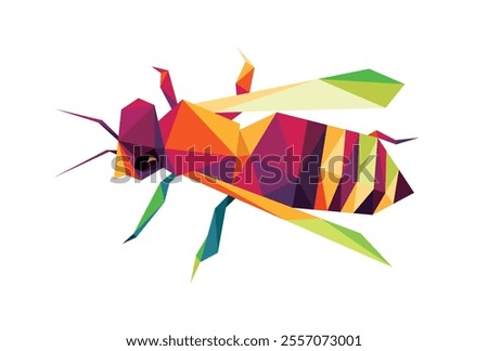 Colorful Polygonal Low Poly Vector of Bee. Bee Insect Colorful Abstract Logo. Colorful Logo Polygon Vector of Triangle of Bumblebee