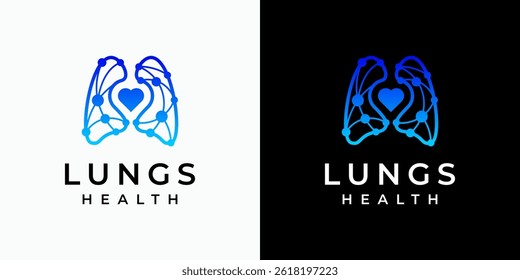 Colorful polygonal lung and heart shape vector logo design with dots connection in modern, simple, clean and abstract style. Icon for business, health, science and personal branding.