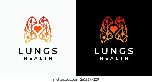 Colorful polygonal lung and heart shape vector logo design with dots connection in modern, simple, clean and abstract style. Icon for business, health, science and personal branding.