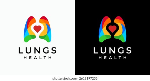 Colorful polygonal lung shape vector logo design with heart shape in modern, simple, clean and abstract style. Icon for business, health, science and personal branding.