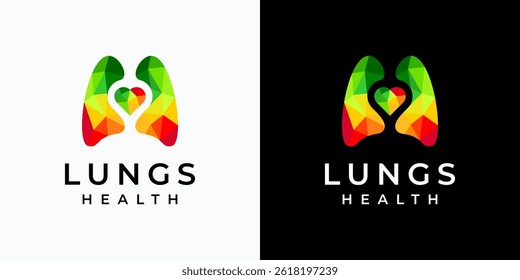Colorful polygonal lung shape vector logo design with heart shape in modern, simple, clean and abstract style. Icon for business, health, science and personal branding.
