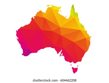 Mapa polígonal colorido de Australia, ilustración cartográfica geométrica, aislado en blanco
