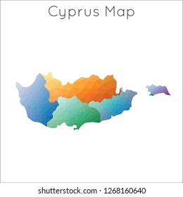 Colorful polygonal map of Cyprus. Geometric representation of the island's shape and geography.