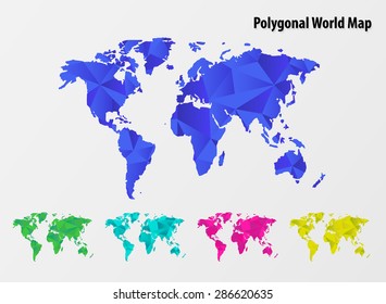 Colorful Polygonal  mosaic World Map set 