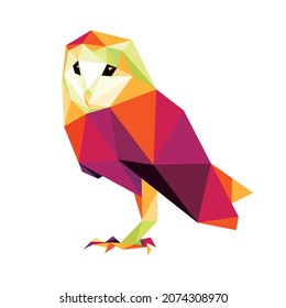 Colorful Polygonal Owl. low poly Owl Illustration. Owl colorful logo. Colorful abstract Icon.