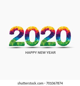 Colorful polygonal shapes design for Happy new year 2020.Geometric numbers on white background.