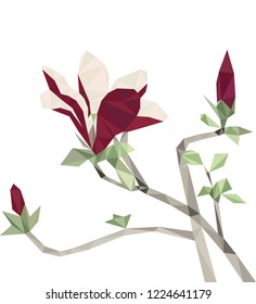 Colorful polygonal style design of blossoming  red magnolia tree